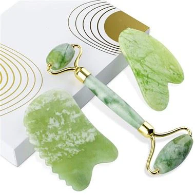 100% réel rouleau de jade naturel et Gua Sha Set