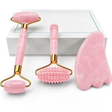 4- dans -1 rose quartz jade roller et gua sha set