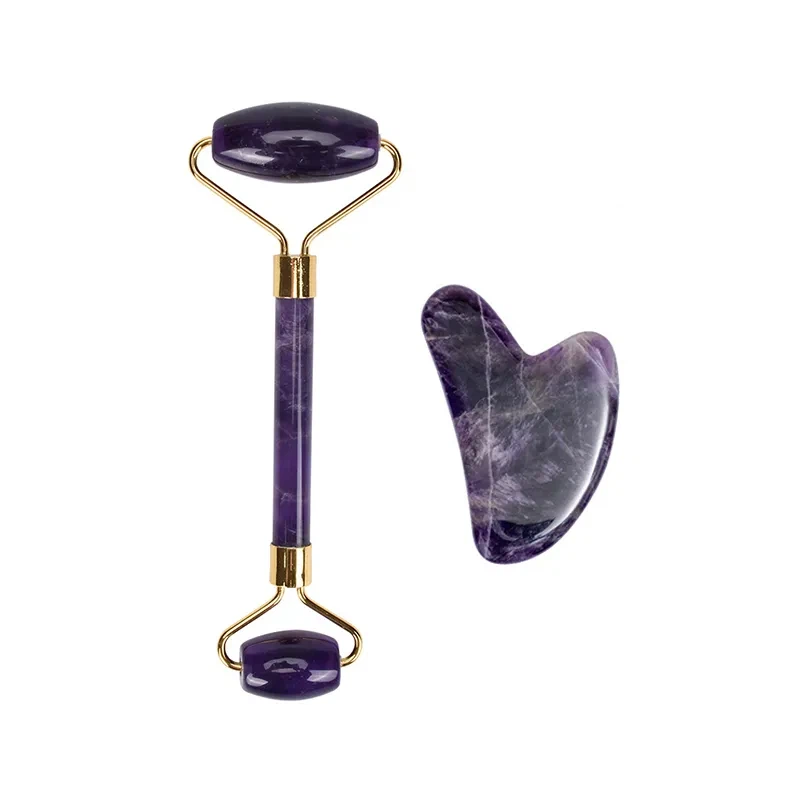 Amethyst Jade Roller et Gua Sha Set Set Straight Handle