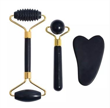 Rouleau de jade facial à trois pièces personnel avec guasha